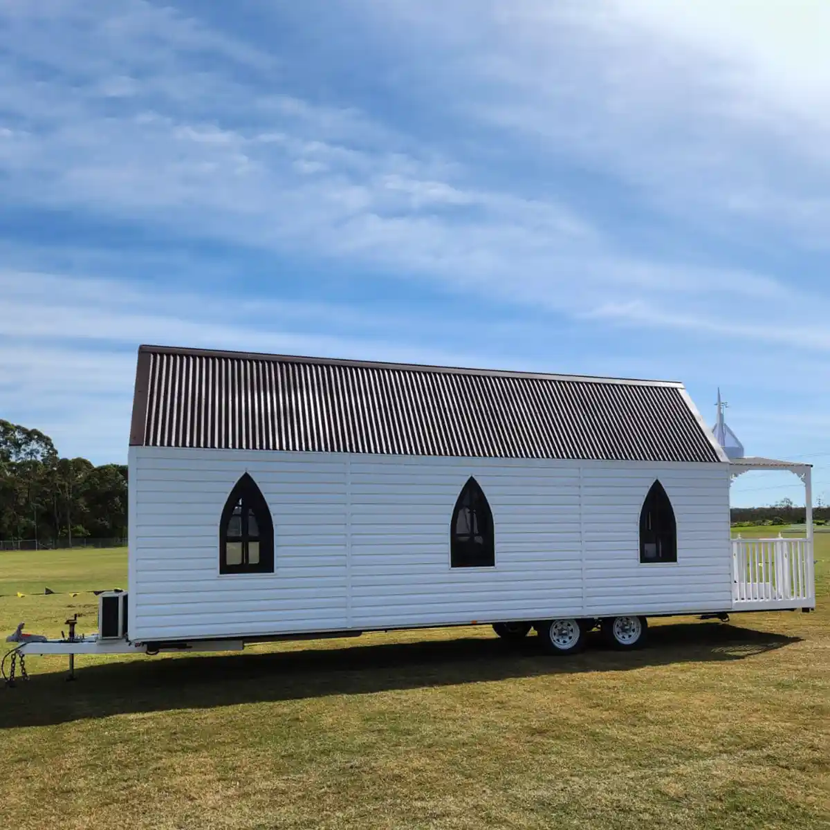 Wedding Chapel Tiny House taken by Tiny House Transport to the Tiny Homes Expo at Tuggerah