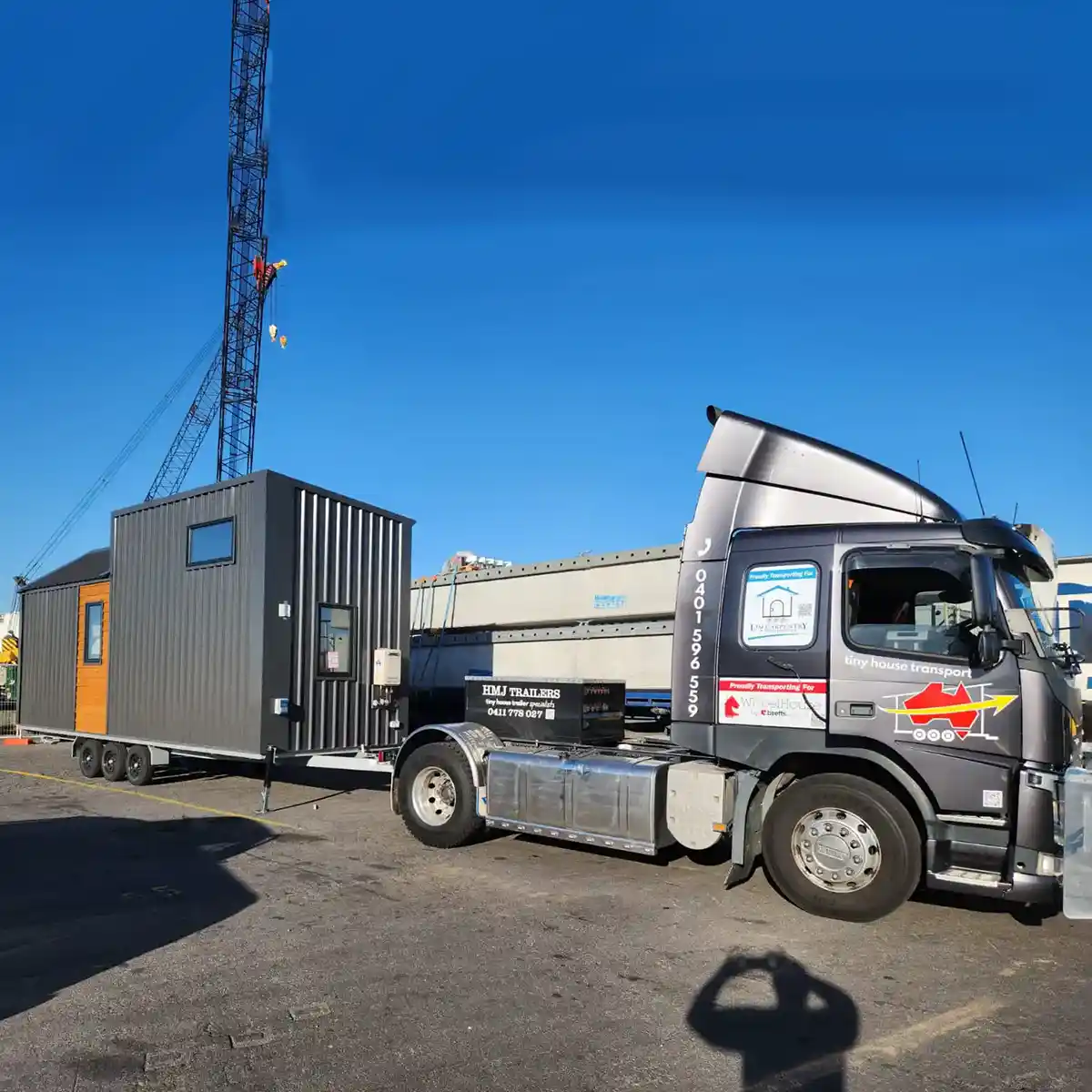 Tiny House delivered to Port Melbourne ready to ship to Tasmania for LJM Carpentry